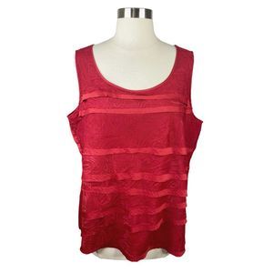 Chico’s Razzie Red Floral Lace Ruffled Front Sleeveless Blouse - Size 2 (12)